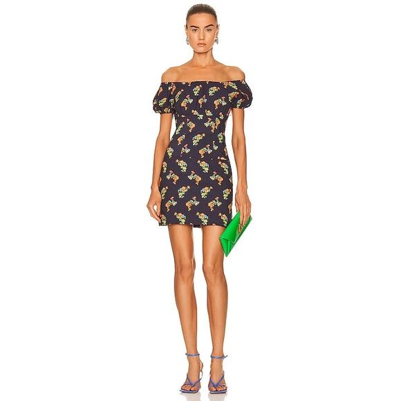 NWT Caroline Constas Black Floral Calla Off The Shoulder Mini Dress Size Small - Picture 1 of 16